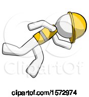 Poster, Art Print Of White Construction Worker Contractor Man Running While Falling Down