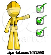 Poster, Art Print Of Yellow Construction Worker Contractor Man Standing By List Of Checkmarks