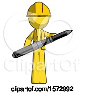 Poster, Art Print Of Yellow Construction Worker Contractor Man Posing Confidently With Giant Pen
