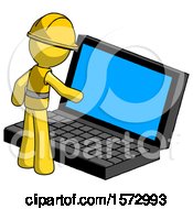 Poster, Art Print Of Yellow Construction Worker Contractor Man Using Large Laptop Computer