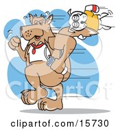 Big Dog Carrying A Water Bottle And Running While A Lazy Little Dog Hangs Onto His Tail Clipart Illustration