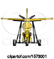 Poster, Art Print Of Yellow Construction Worker Contractor Man In Ultralight Aircraft Front View