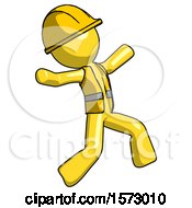 Poster, Art Print Of Yellow Construction Worker Contractor Man Running Away In Hysterical Panic Direction Right