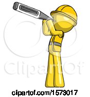 Poster, Art Print Of Yellow Construction Worker Contractor Man Thermometer In Mouth