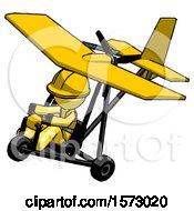 Poster, Art Print Of Yellow Construction Worker Contractor Man In Ultralight Aircraft Top Side View
