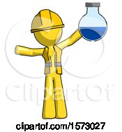 Poster, Art Print Of Yellow Construction Worker Contractor Man Holding Large Round Flask Or Beaker