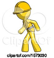 Poster, Art Print Of Yellow Construction Worker Contractor Man Suspense Action Pose Facing Left
