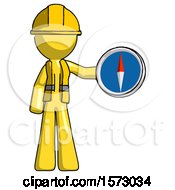 Poster, Art Print Of Yellow Construction Worker Contractor Man Holding A Large Compass