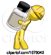 Poster, Art Print Of Yellow Construction Worker Contractor Man Holding Large White Medicine Bottle
