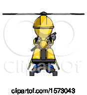 Poster, Art Print Of Yellow Construction Worker Contractor Man Flying In Gyrocopter Front View