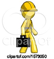Poster, Art Print Of Yellow Construction Worker Contractor Man Walking With Briefcase To The Right