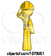 Yellow Construction Worker Contractor Man Soldier Salute Pose