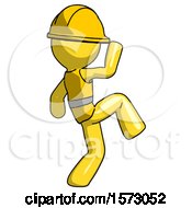 Poster, Art Print Of Yellow Construction Worker Contractor Man Kick Pose Start