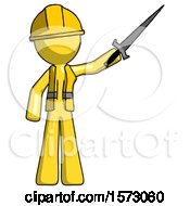 Poster, Art Print Of Yellow Construction Worker Contractor Man Holding Sword In The Air Victoriously