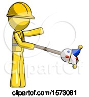 Poster, Art Print Of Yellow Construction Worker Contractor Man Holding Jesterstaff - I Dub Thee Foolish Concept