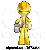 Poster, Art Print Of Yellow Construction Worker Contractor Man Begger Holding Can Begging Or Asking For Charity