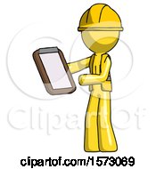 Poster, Art Print Of Yellow Construction Worker Contractor Man Reviewing Stuff On Clipboard