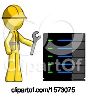 Poster, Art Print Of Yellow Construction Worker Contractor Man Server Administrator Doing Repairs