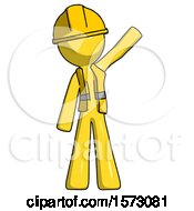 Poster, Art Print Of Yellow Construction Worker Contractor Man Waving Emphatically With Left Arm