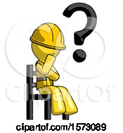 Poster, Art Print Of Yellow Construction Worker Contractor Man Question Mark Concept Sitting On Chair Thinking