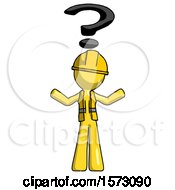 Poster, Art Print Of Yellow Construction Worker Contractor Man With Question Mark Above Head Confused