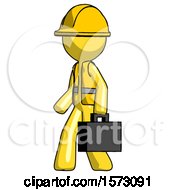 Poster, Art Print Of Yellow Construction Worker Contractor Man Walking With Briefcase To The Left