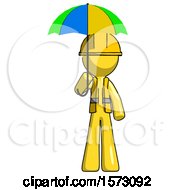 Poster, Art Print Of Yellow Construction Worker Contractor Man Holding Umbrella Rainbow Colored