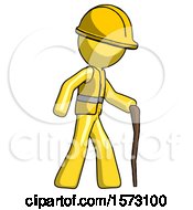 Poster, Art Print Of Yellow Construction Worker Contractor Man Walking With Hiking Stick