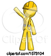 Poster, Art Print Of Yellow Construction Worker Contractor Man Waving Emphatically With Right Arm