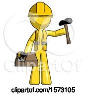 Poster, Art Print Of Yellow Construction Worker Contractor Man Holding Tools And Toolchest Ready To Work