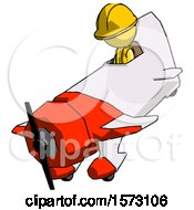 Poster, Art Print Of Yellow Construction Worker Contractor Man In Geebee Stunt Plane Descending View