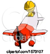 Poster, Art Print Of Yellow Construction Worker Contractor Man In Geebee Stunt Plane Descending Front Angle View