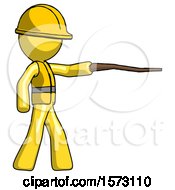 Poster, Art Print Of Yellow Construction Worker Contractor Man Pointing With Hiking Stick