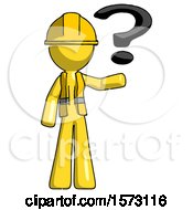 Poster, Art Print Of Yellow Construction Worker Contractor Man Holding Question Mark To Right