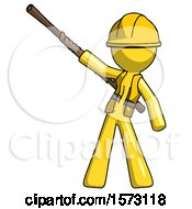 Poster, Art Print Of Yellow Construction Worker Contractor Man Bo Staff Pointing Up Pose
