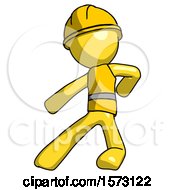 Poster, Art Print Of Yellow Construction Worker Contractor Man Karate Defense Pose Left