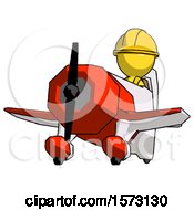 Poster, Art Print Of Yellow Construction Worker Contractor Man Flying In Geebee Stunt Plane Viewed From Below