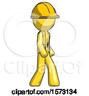 Poster, Art Print Of Yellow Construction Worker Contractor Man Walking Turned Right Front View
