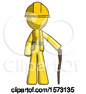 Poster, Art Print Of Yellow Construction Worker Contractor Man Standing With Hiking Stick