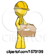 Poster, Art Print Of Yellow Construction Worker Contractor Man Holding Package To Send Or Recieve In Mail