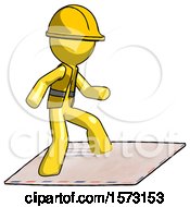 Poster, Art Print Of Yellow Construction Worker Contractor Man On Postage Envelope Surfing