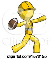 Poster, Art Print Of Yellow Construction Worker Contractor Man Throwing Football