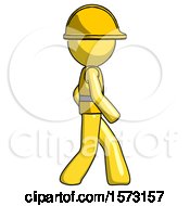 Poster, Art Print Of Yellow Construction Worker Contractor Man Walking Right Side View