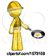 Poster, Art Print Of Yellow Construction Worker Contractor Man Frying Egg In Pan Or Wok Facing Right