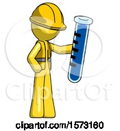 Poster, Art Print Of Yellow Construction Worker Contractor Man Holding Large Test Tube