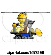 Poster, Art Print Of Yellow Construction Worker Contractor Man Flying In Gyrocopter Front Side Angle View