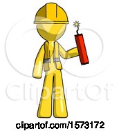 Poster, Art Print Of Yellow Construction Worker Contractor Man Holding Dynamite With Fuse Lit