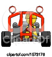 Poster, Art Print Of Yellow Construction Worker Contractor Man Riding Sports Buggy Front View