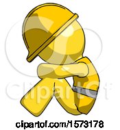 Poster, Art Print Of Yellow Construction Worker Contractor Man Sitting With Head Down Facing Sideways Left