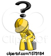 Poster, Art Print Of Yellow Construction Worker Contractor Man Thinker Question Mark Concept